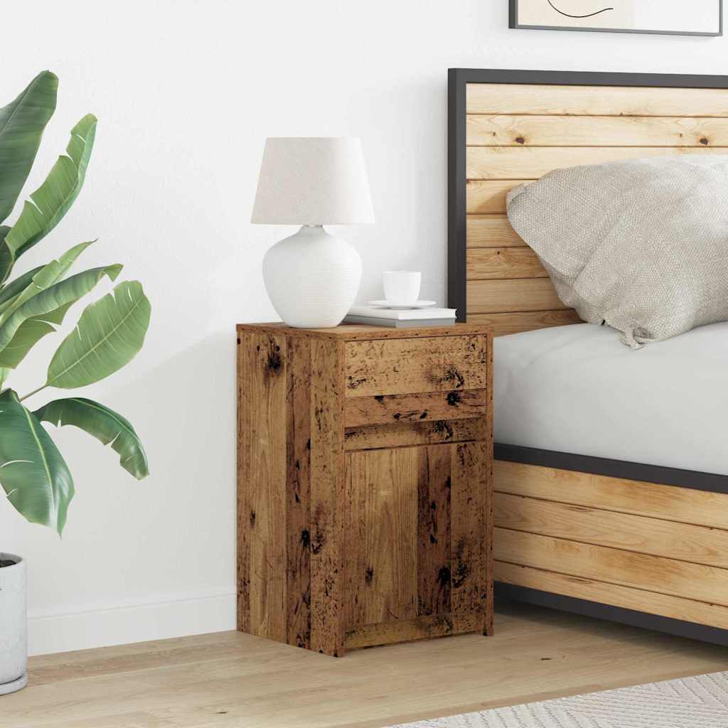 LED Bedside Table with Cabinets 2 pcs Old Wood