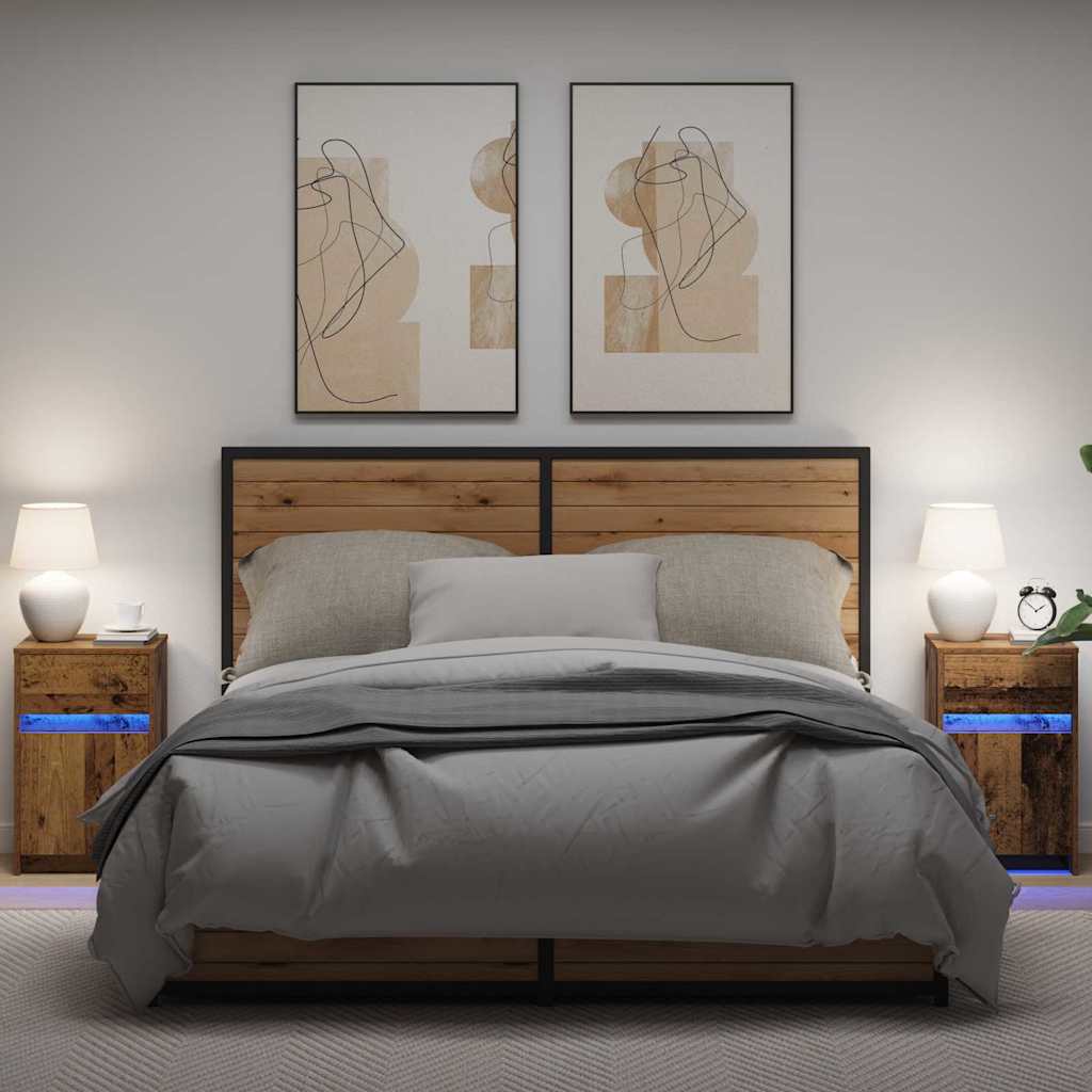 LED Bedside Table with Cabinets 2 pcs Old Wood