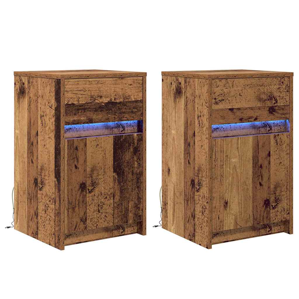 LED Bedside Table with Cabinets 2 pcs Old Wood