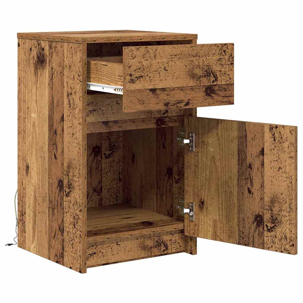 LED Bedside Table with Cabinets 2 pcs Old Wood