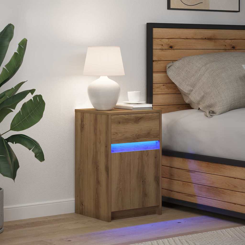 LED naktsgaldiņš ar skapjiem, artisāna ozols