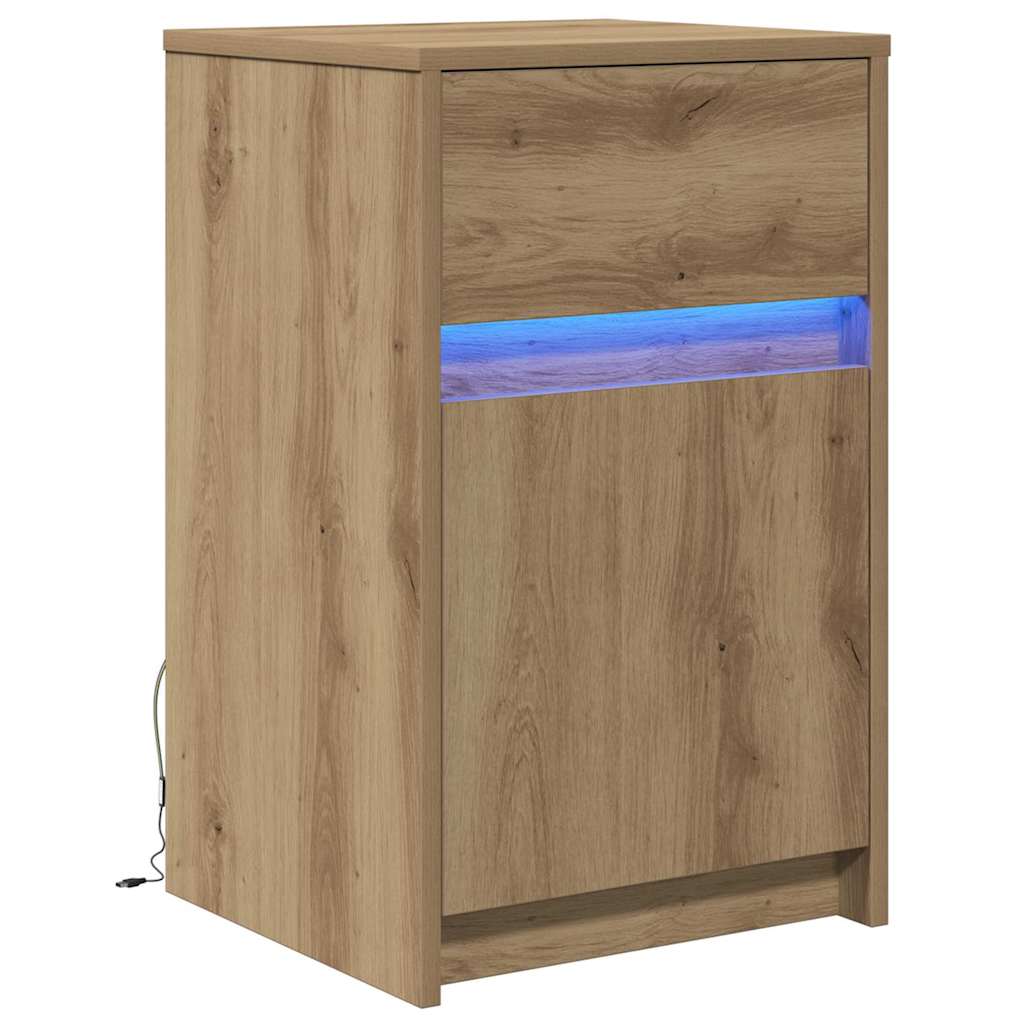 LED naktsgaldiņš ar skapjiem, artisāna ozols