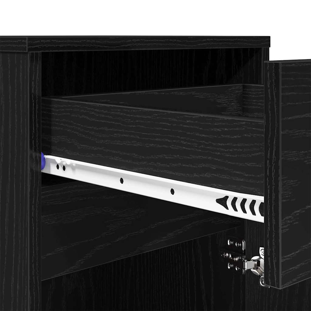 LED bedside tables with cabinets 2 pcs black oak