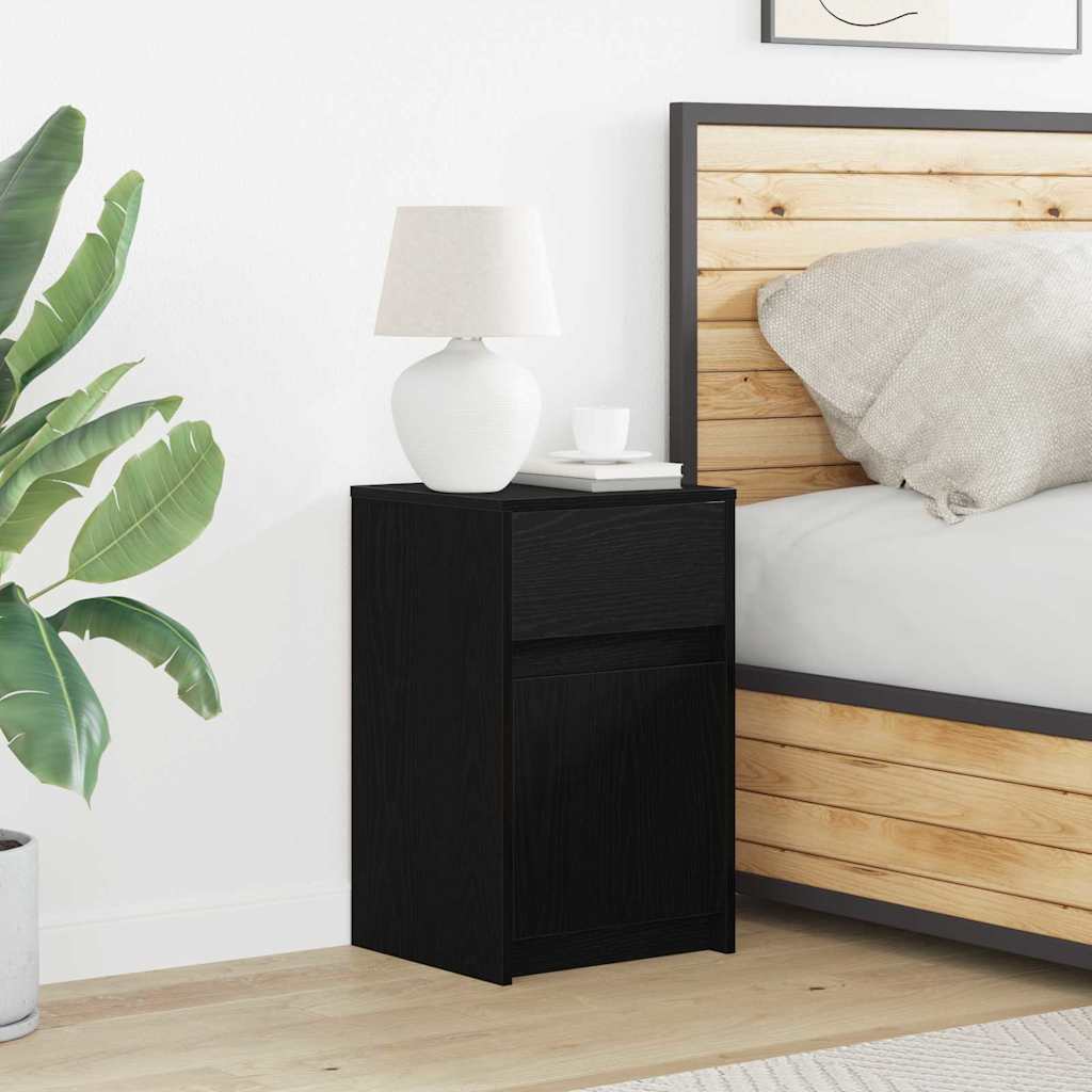 LED bedside tables with cabinets 2 pcs black oak