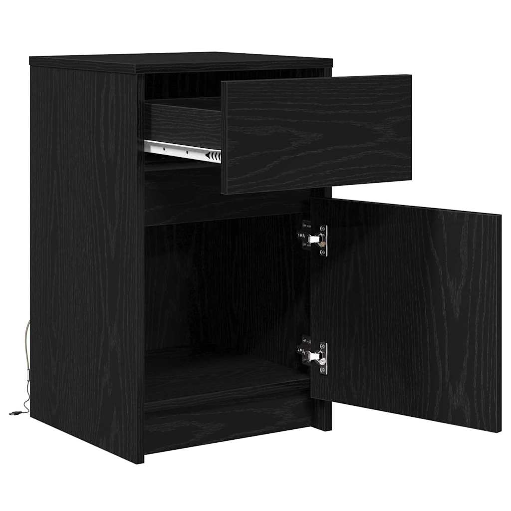 LED bedside tables with cabinets 2 pcs black oak