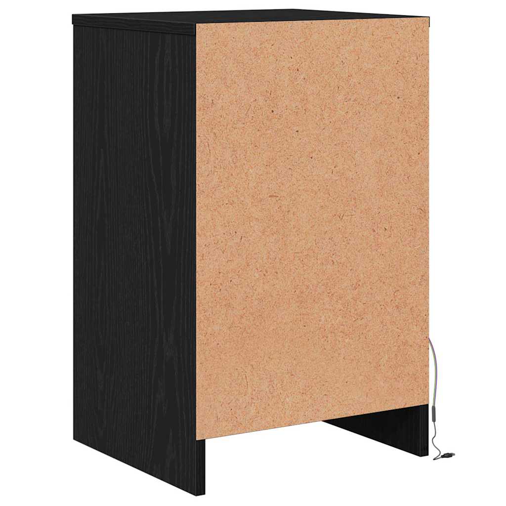 LED bedside tables with cabinets 2 pcs black oak
