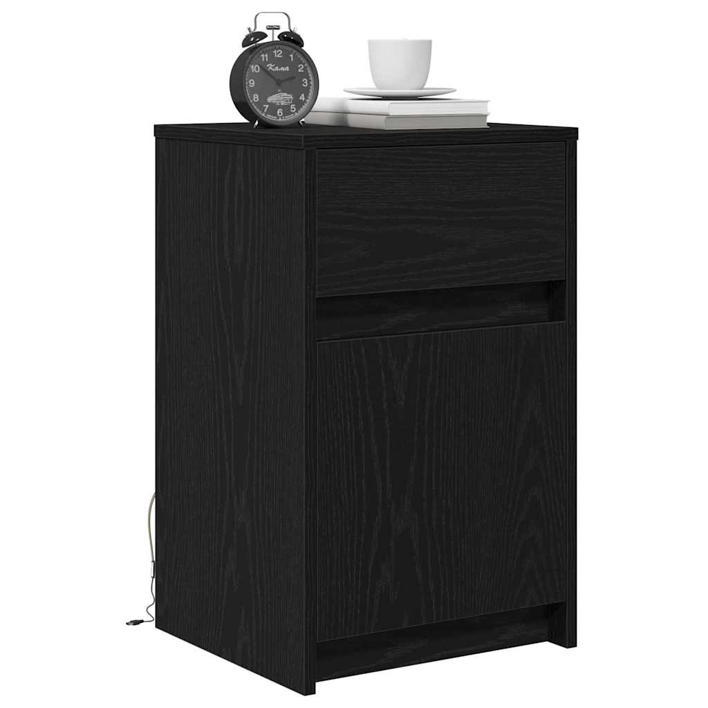 LED bedside tables with cabinets 2 pcs black oak