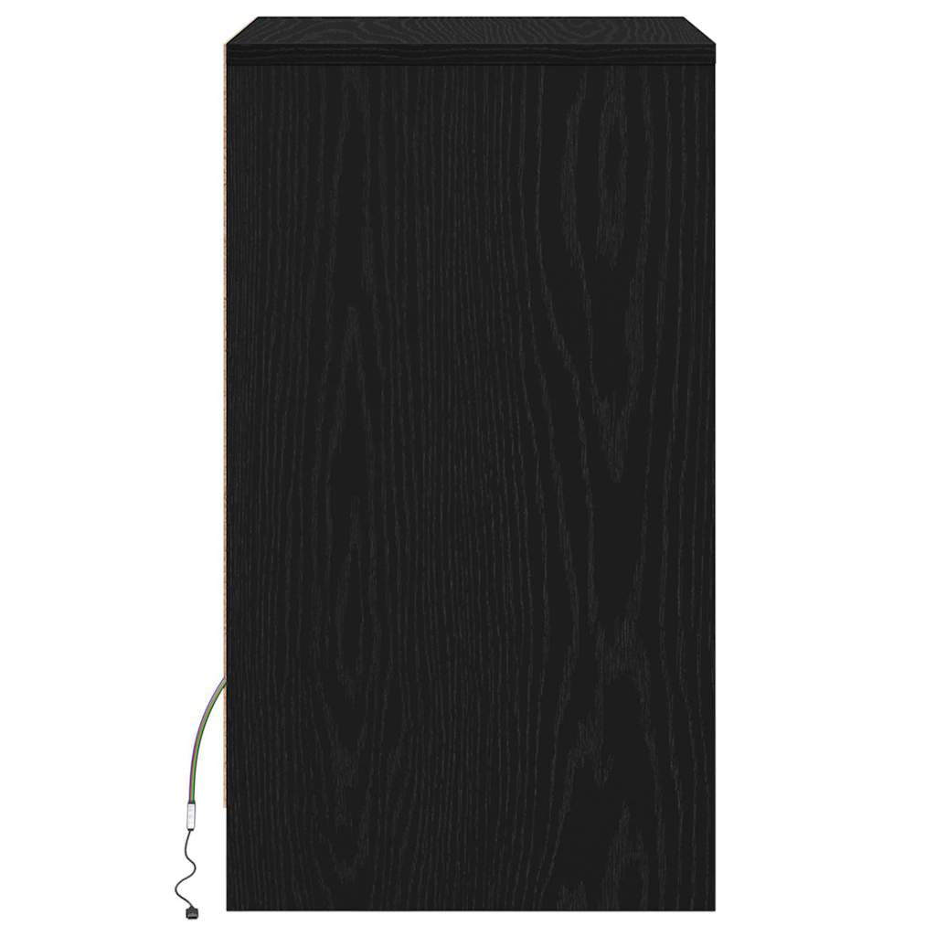 LED bedside tables with cabinets 2 pcs black oak