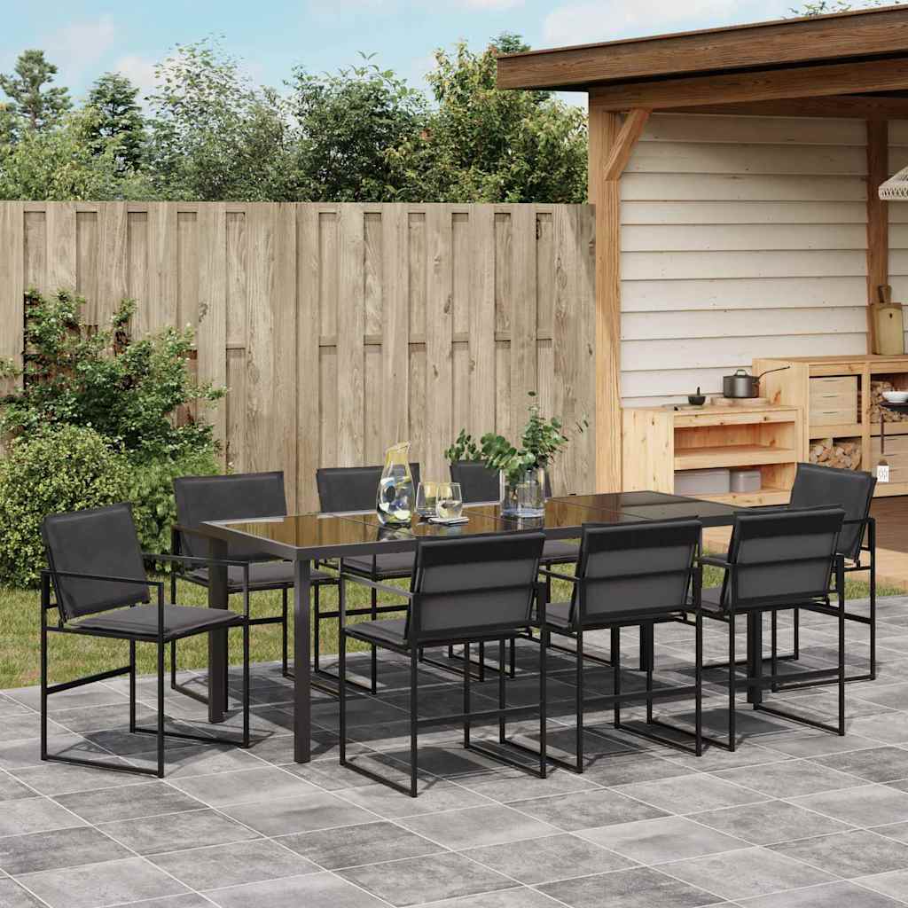 Sodo valgomojo komplektas 9 pcs Juoda 200 x 80 x 73 cm
