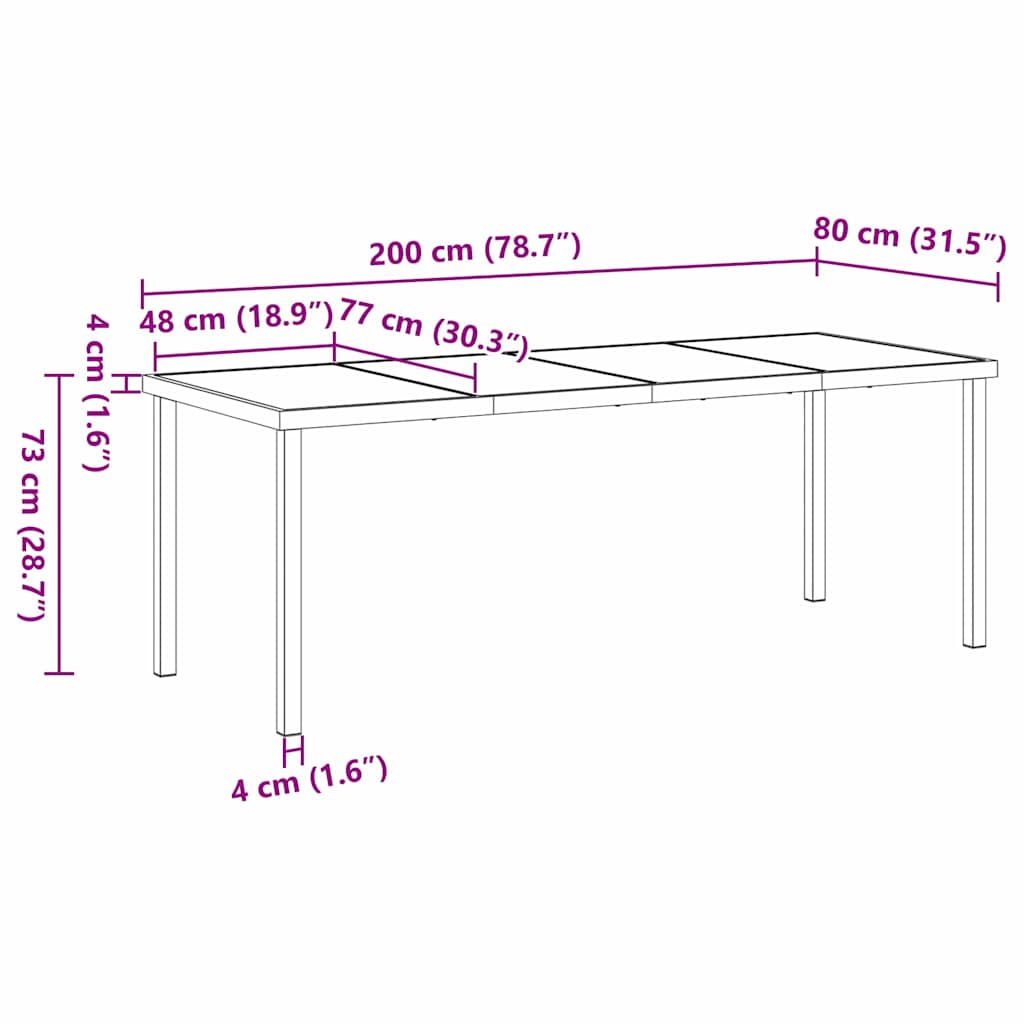 Sodo valgomojo komplektas 9 pcs Juoda 200 x 80 x 73 cm