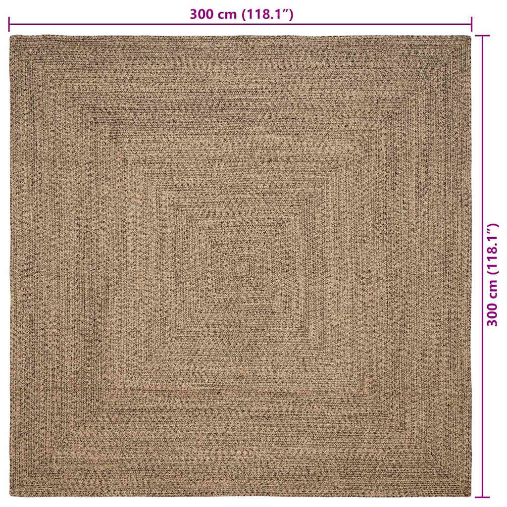 Kilimas Natūralios ir juodos spalvos 300 x 300 cm Džiutas
