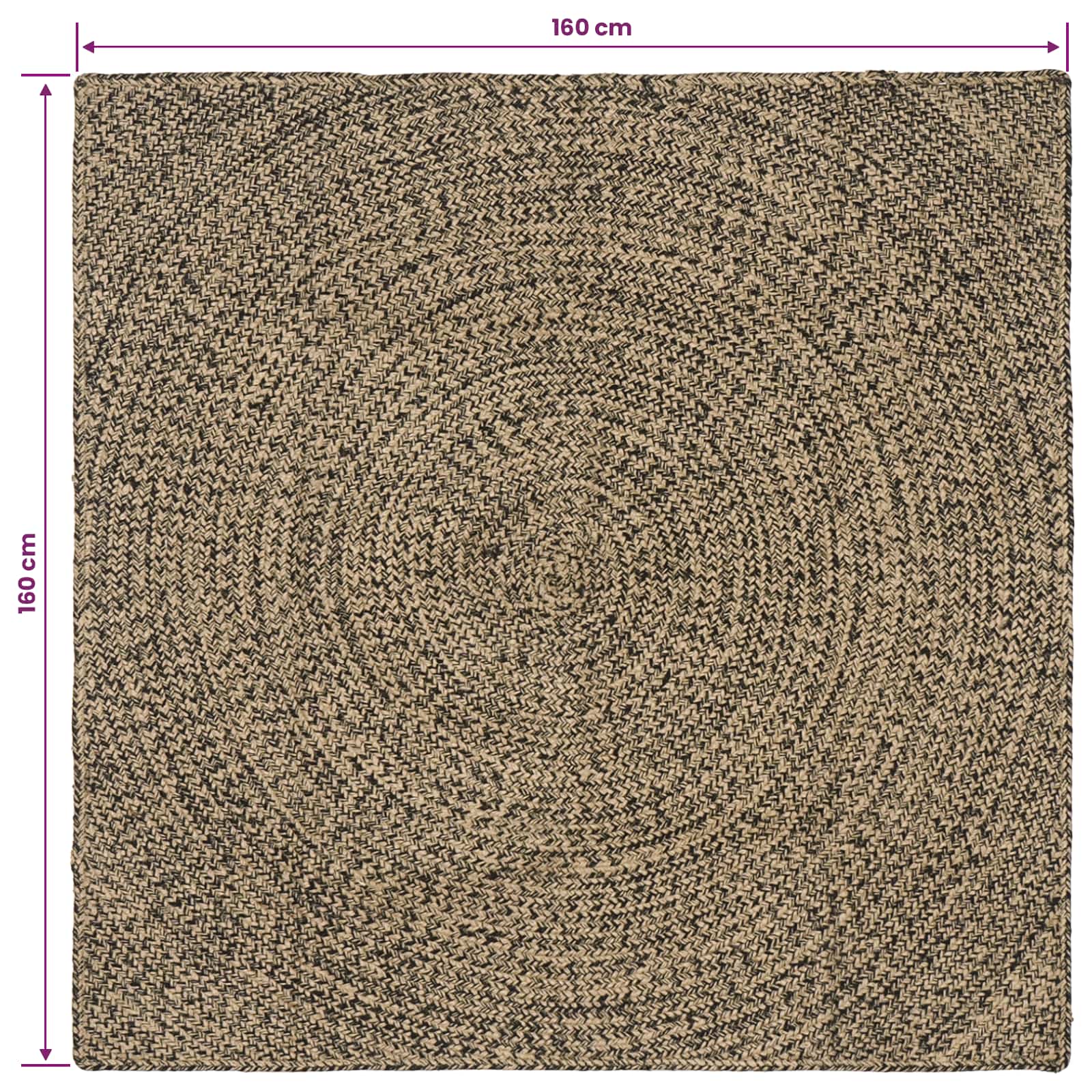 Zoninės kiliminės dangos Natūrali ir juoda 160 x 160 cm Džiutas