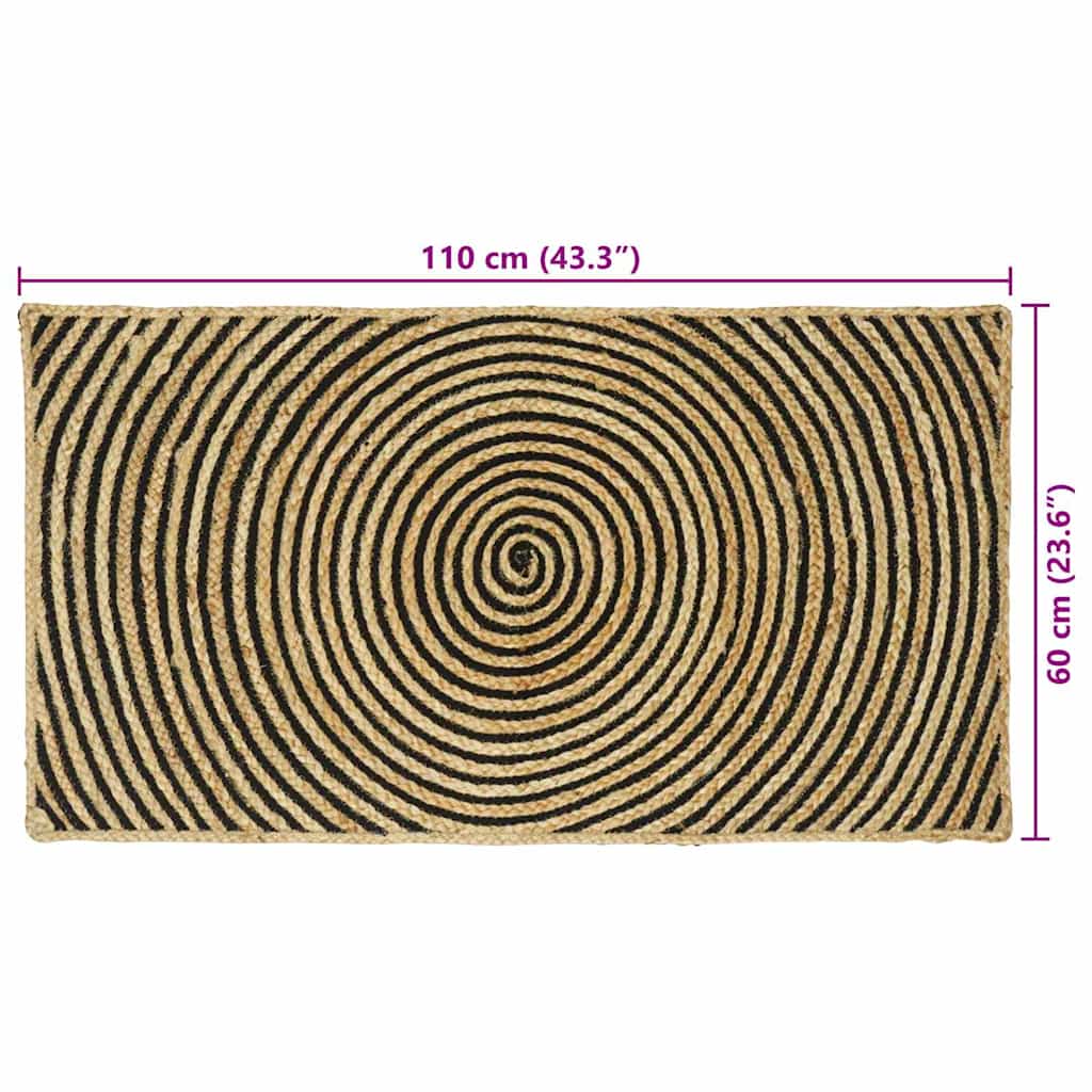Rug Natural and black 60 x 110 cm Jute