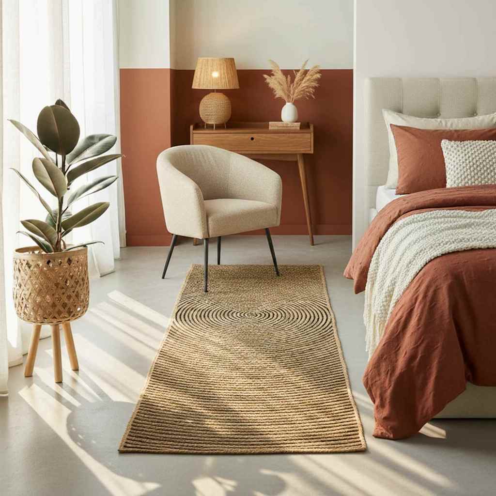 Rug Natural and black 80 x 250 cm Jute