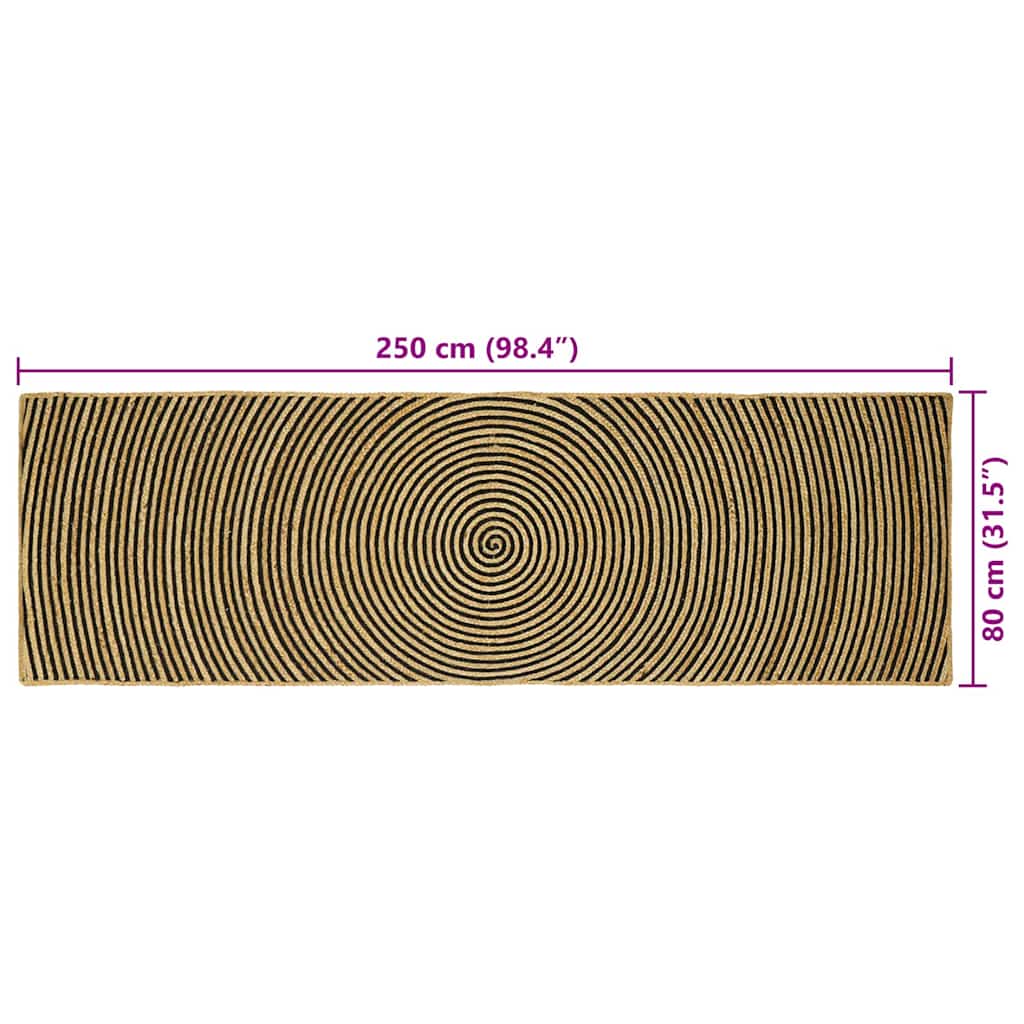 Rug Natural and black 80 x 250 cm Jute