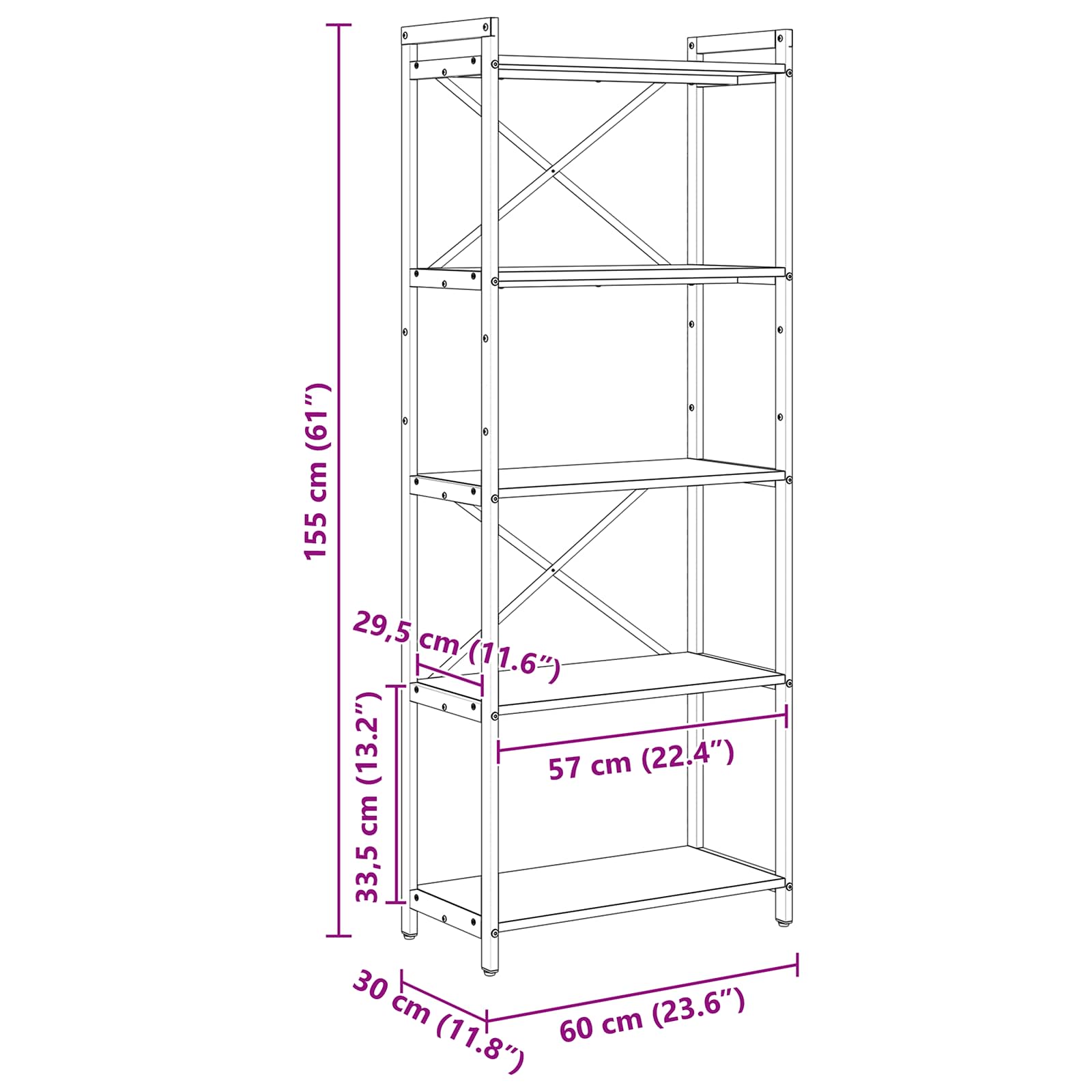 Bookcase artisan oak 60 x 30 x 153 cm Engineered wood