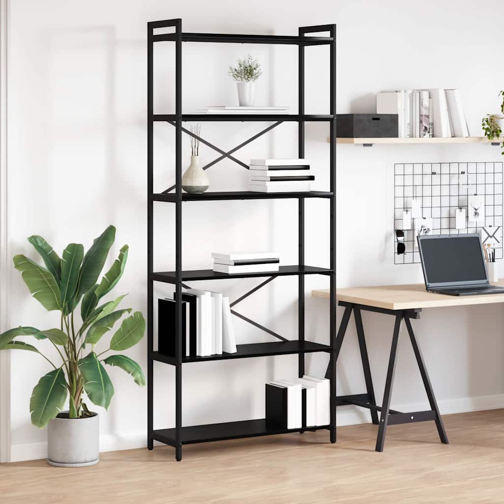 Bookcase black oak 80 x 30 x 188 cm Engineered wood
