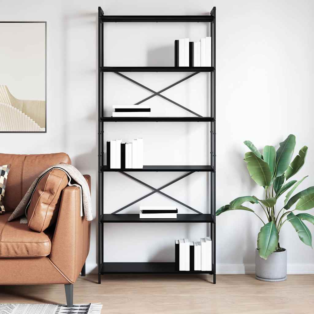 Bookcase black oak 80 x 30 x 188 cm Engineered wood