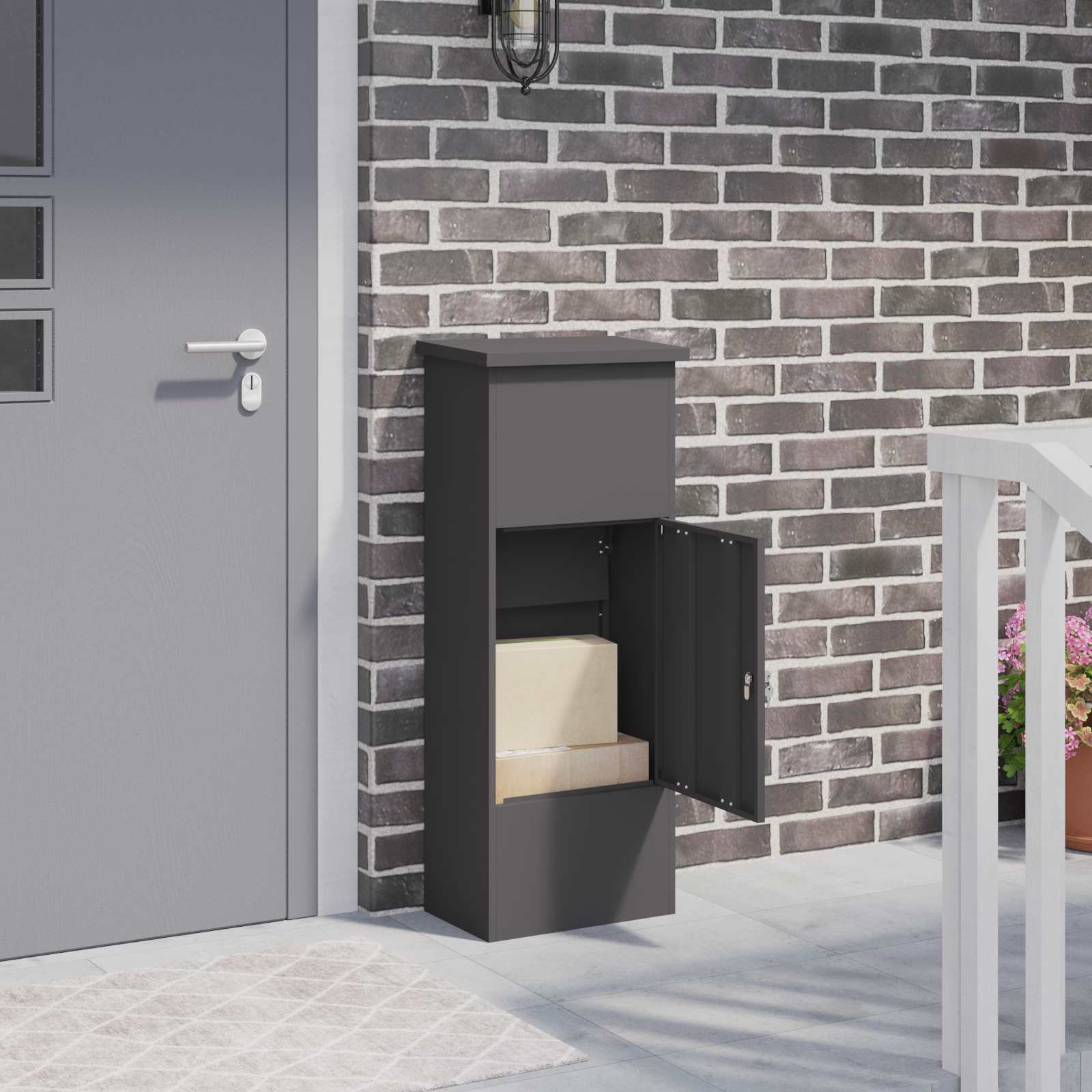 Parcel Box with Storage Black 44.5 x 29 x 110.5 cm Steel