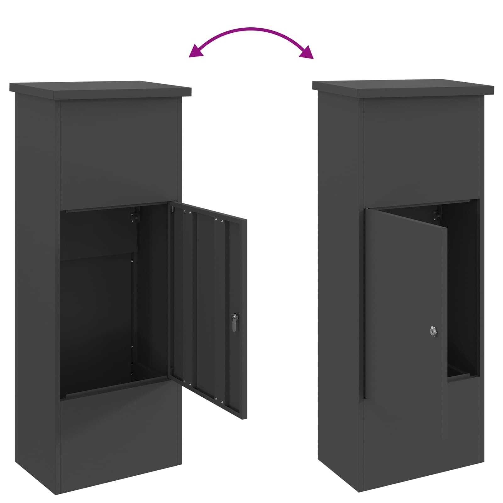 Parcel Box with Storage Black 44.5 x 29 x 110.5 cm Steel