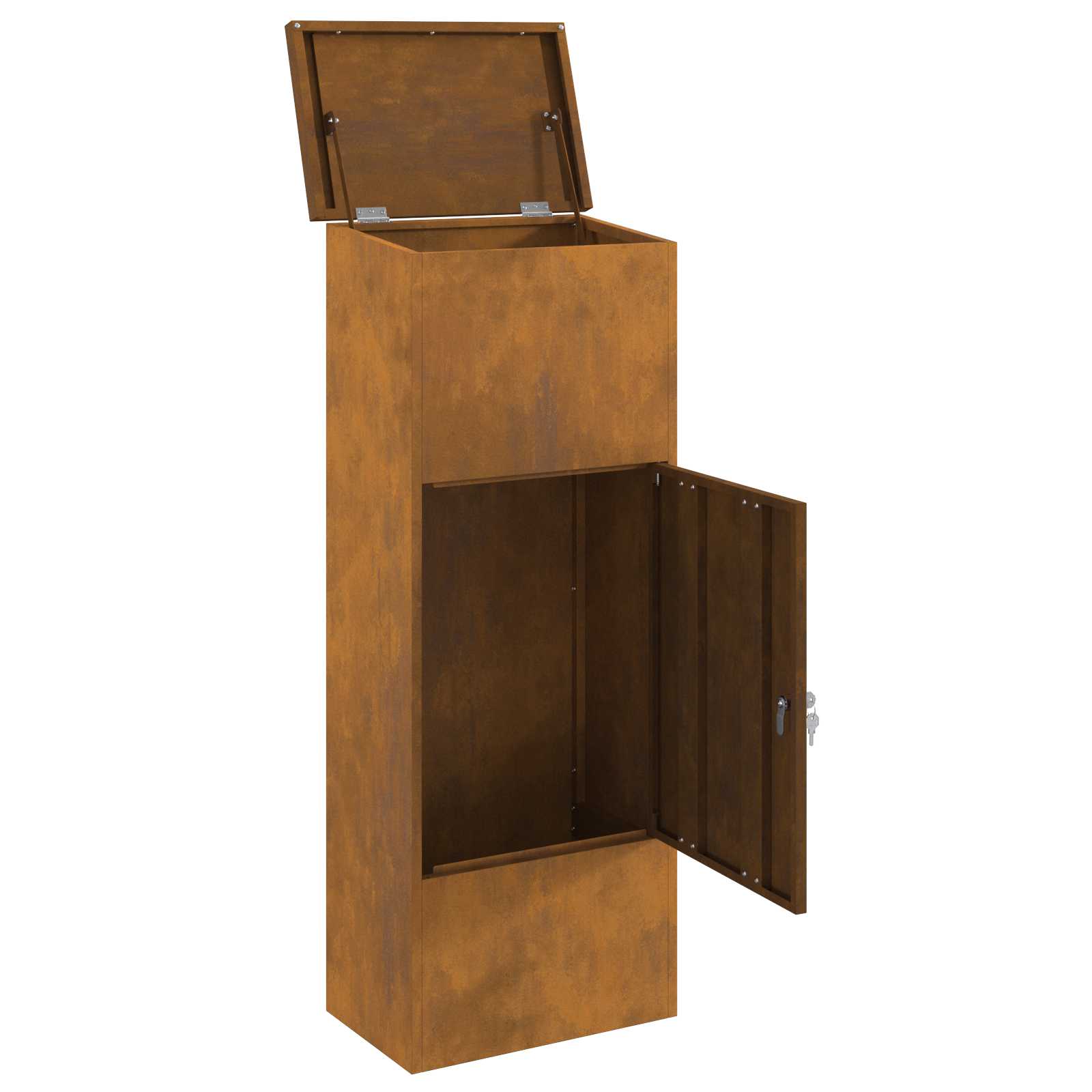 Siuntų dėžutė su saugykla Rūdijanti 44,5 x 29 x 110,5 cm