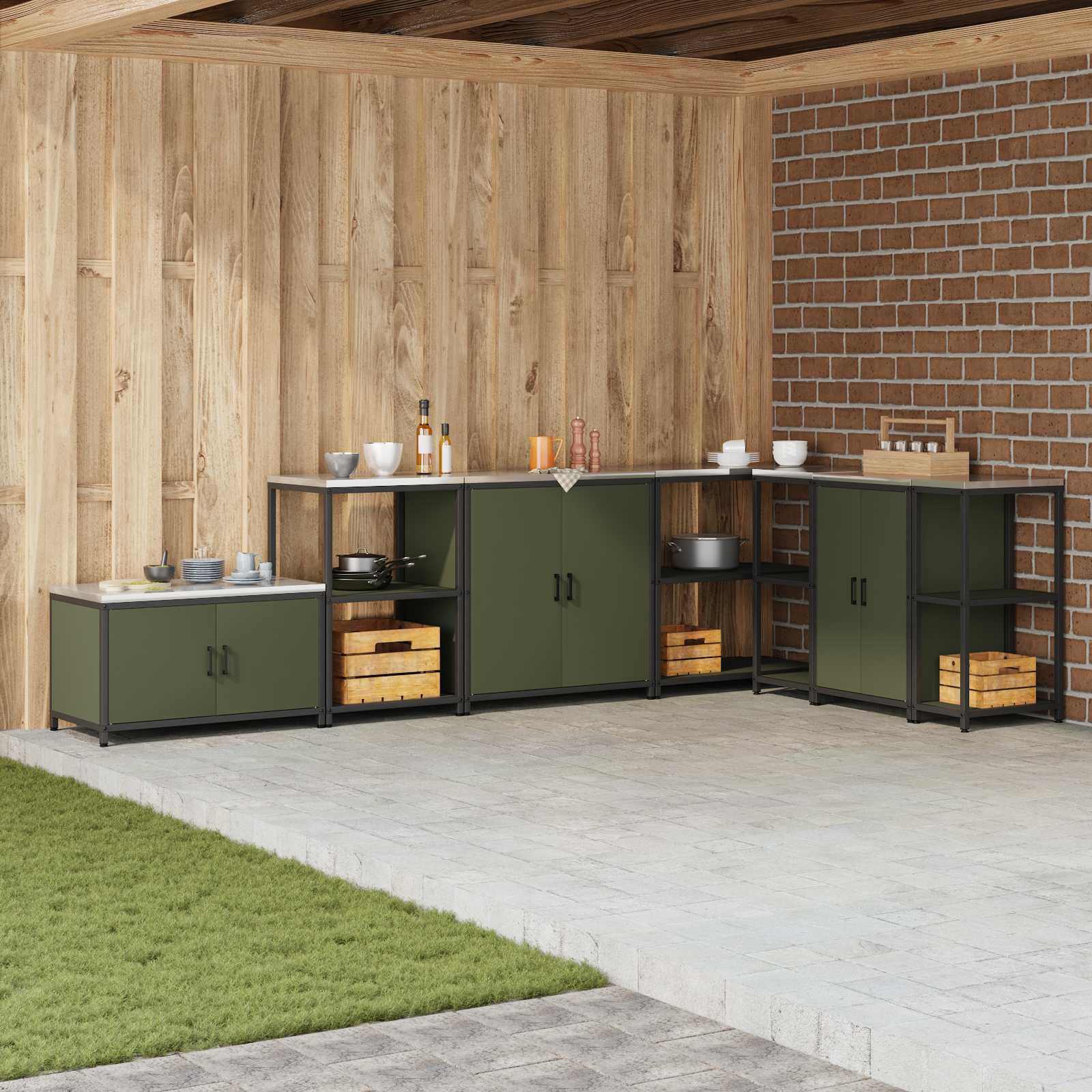 Kitchen storage Olive green 60 x 50 x 92 cm Steel