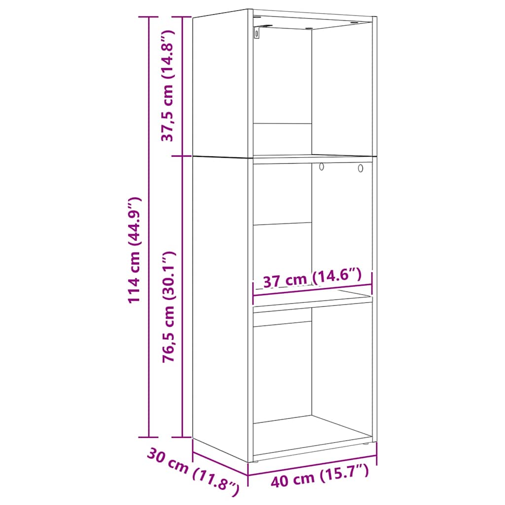 Bookcase black oak 40 x 30 x 114 cm Engineered wood