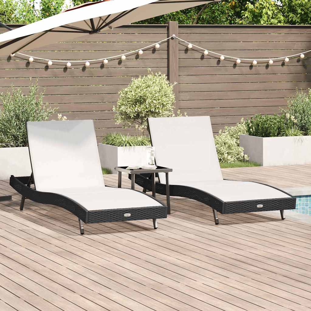 Sun loungers 3 pcs Black and White 40 x 40 x 40.5 cm poly rattan