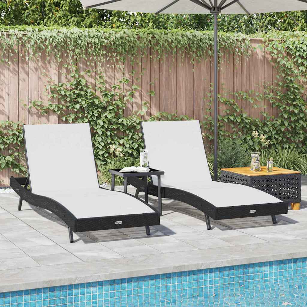 Sun loungers 3 pcs Black and White 40 x 40 x 40.5 cm poly rattan