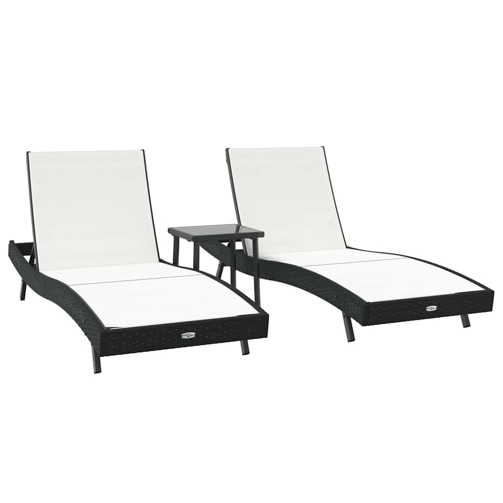 Sun loungers 3 pcs Black and White 40 x 40 x 40.5 cm poly rattan