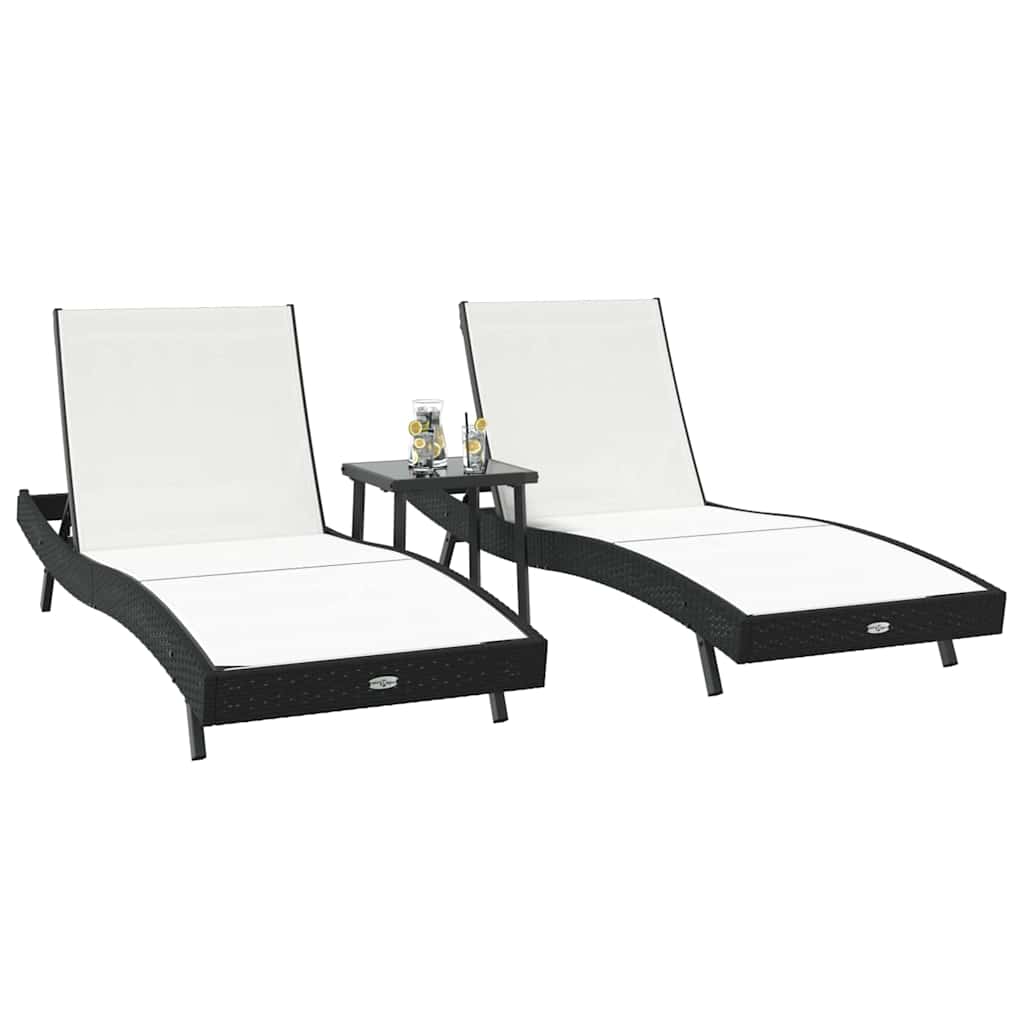 Sun loungers 3 pcs Black and White 40 x 40 x 40.5 cm poly rattan