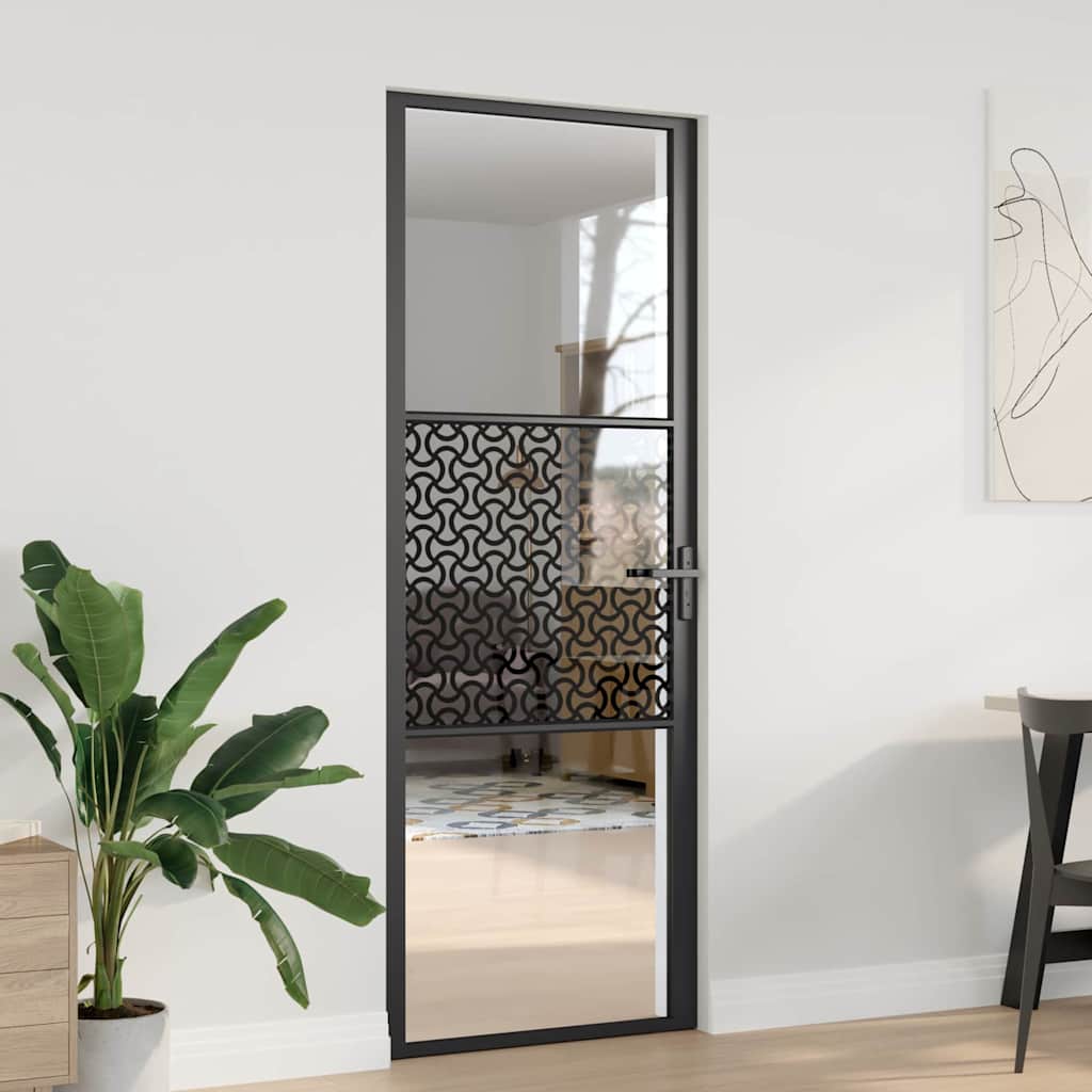 Vidaus durys Juoda 76 x 201.5 cm Grūdintas stiklas ir aliuminis