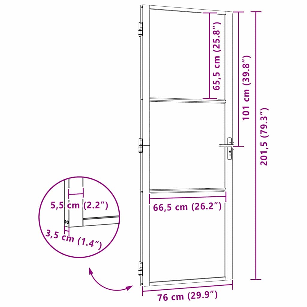 Vidaus durys Juoda 76 x 201.5 cm Grūdintas stiklas ir aliuminis