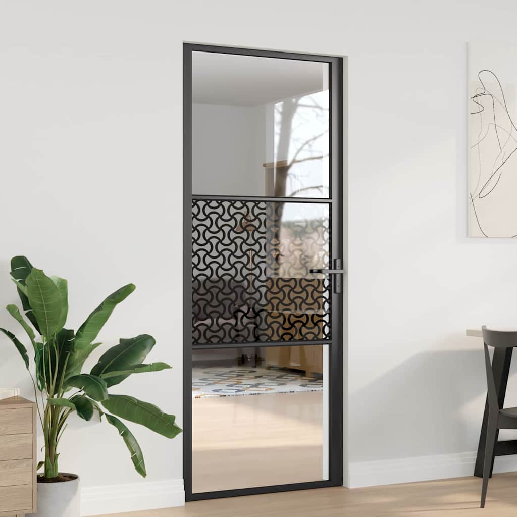 Vidaus durys Juoda 83 x 201.5 cm Grūdintas stiklas ir aliuminis