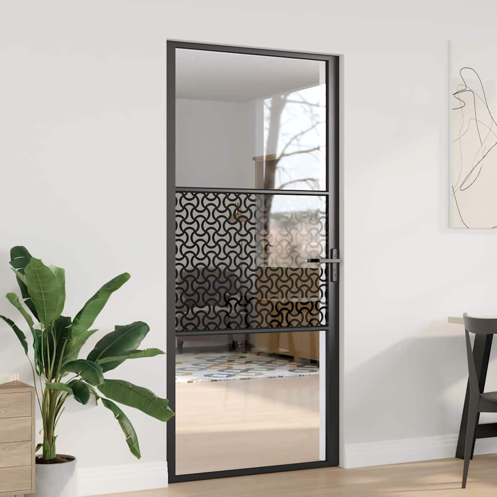 Vidaus durys Juoda 93 x 201.5 cm Grūdintas stiklas ir aliuminis