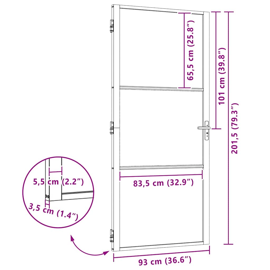 Vidaus durys Juoda 93 x 201.5 cm Grūdintas stiklas ir aliuminis