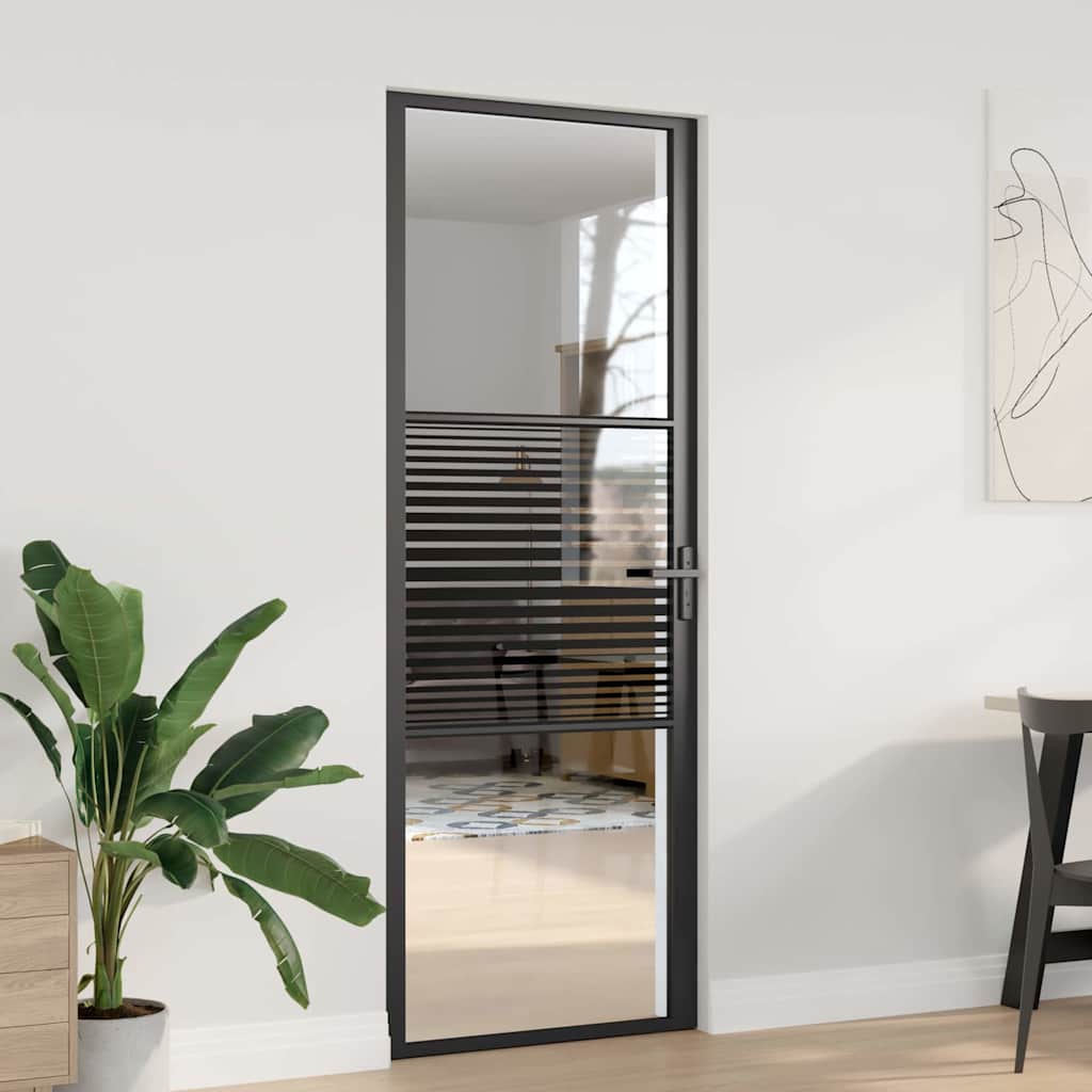 Vidaus durys Juoda 76 x 201.5 cm Grūdintas stiklas ir aliuminis