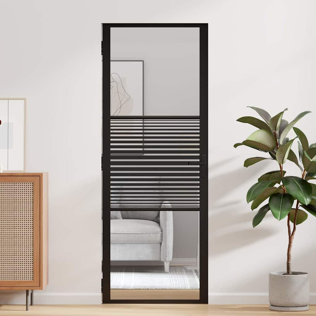 Vidaus durys Juoda 76 x 201.5 cm Grūdintas stiklas ir aliuminis