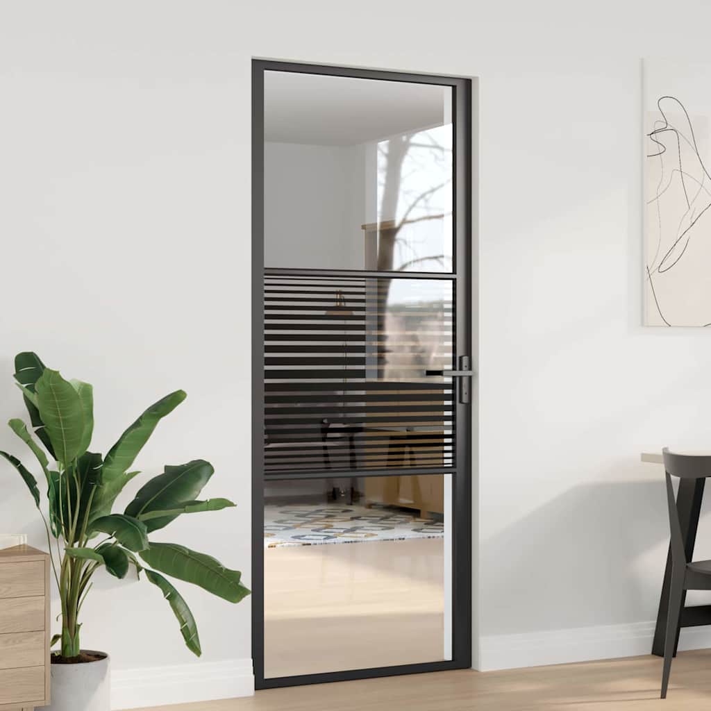 Vidaus durys Juoda 83 x 201.5 cm Grūdintas stiklas ir aliuminis
