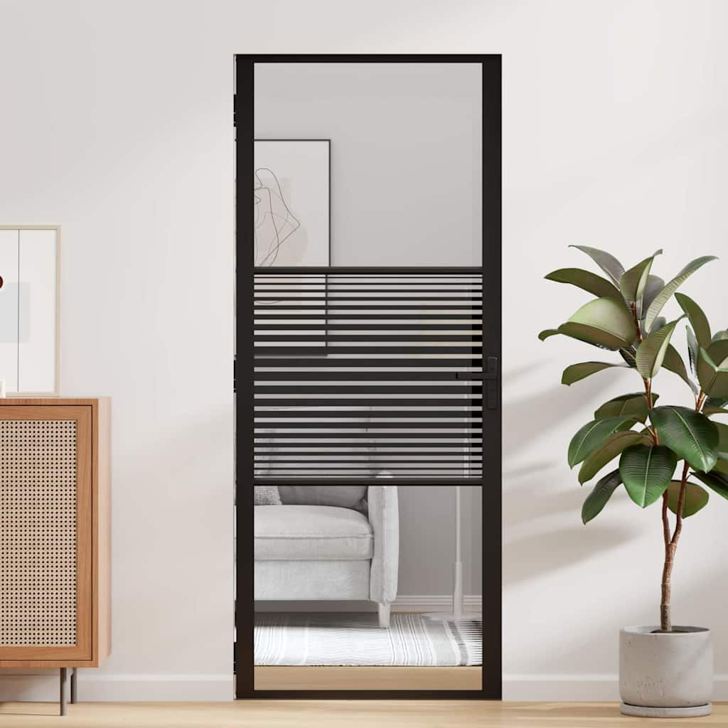 Vidaus durys Juoda 83 x 201.5 cm Grūdintas stiklas ir aliuminis