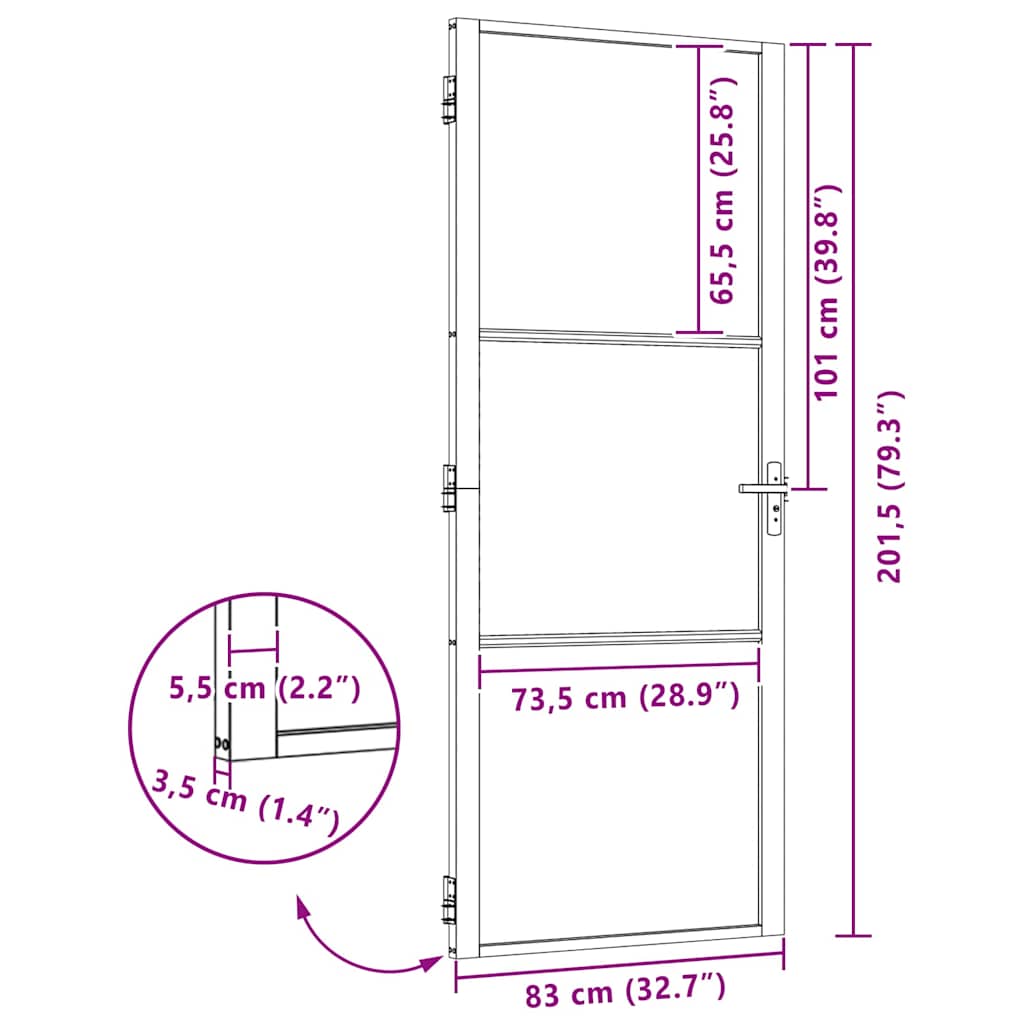 Vidaus durys Juoda 83 x 201.5 cm Grūdintas stiklas ir aliuminis