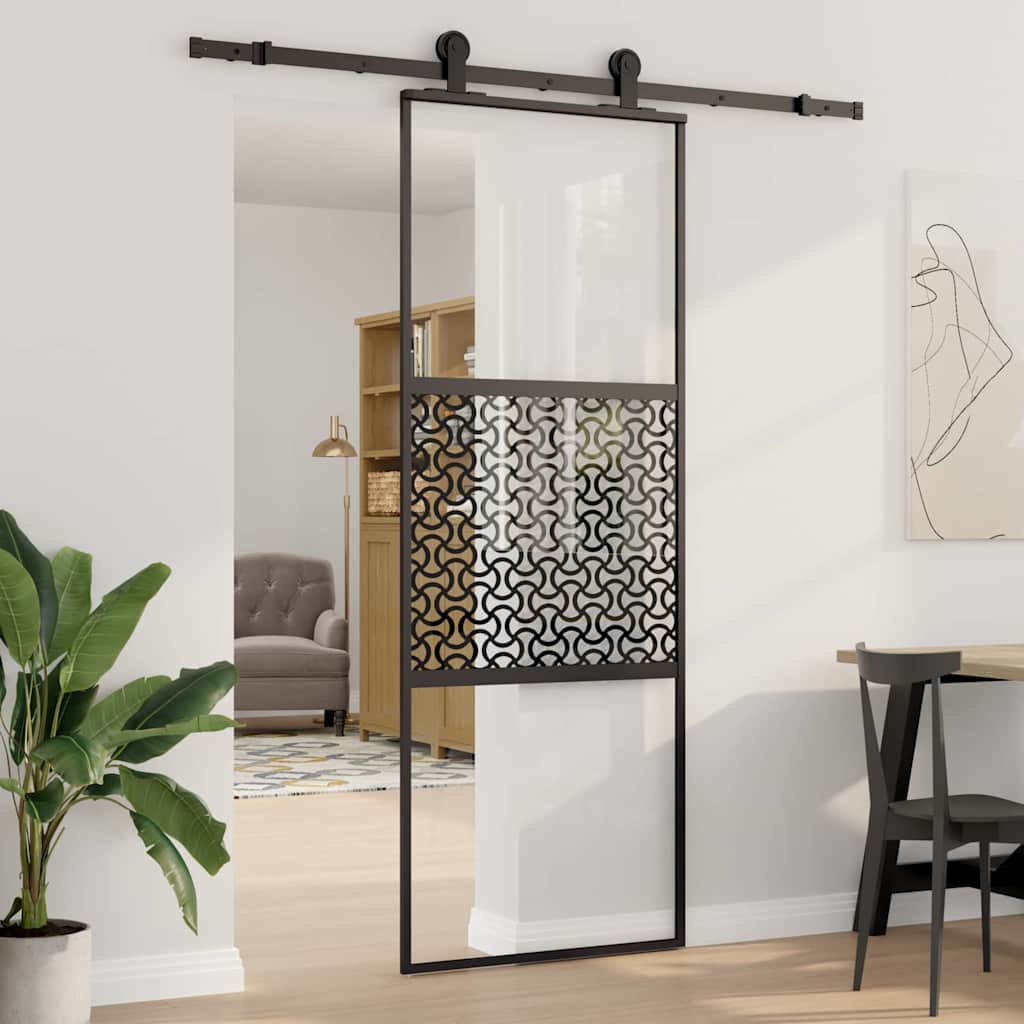 Slankios durys Juoda 76 x 205 cm Grūdintas stiklas, aliuminis