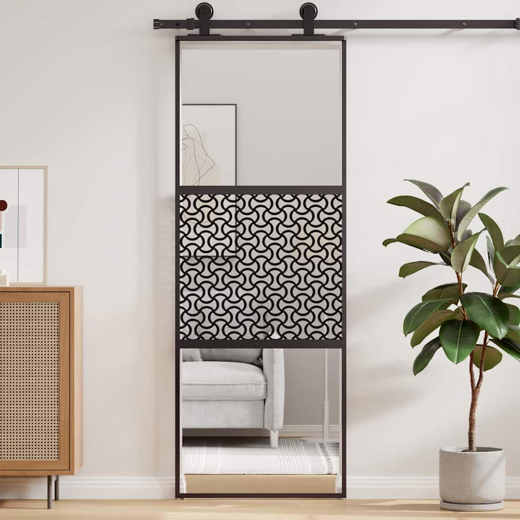 Slankios durys Juoda 76 x 205 cm Grūdintas stiklas, aliuminis