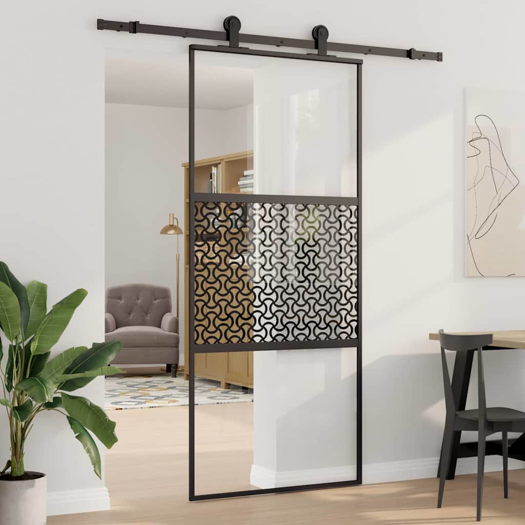 Slankios durys Juoda 90 x 205 cm Grūdintas stiklas, aliuminis