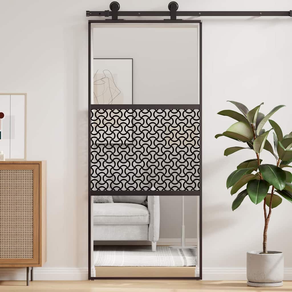 Slankios durys Juoda 90 x 205 cm Grūdintas stiklas, aliuminis