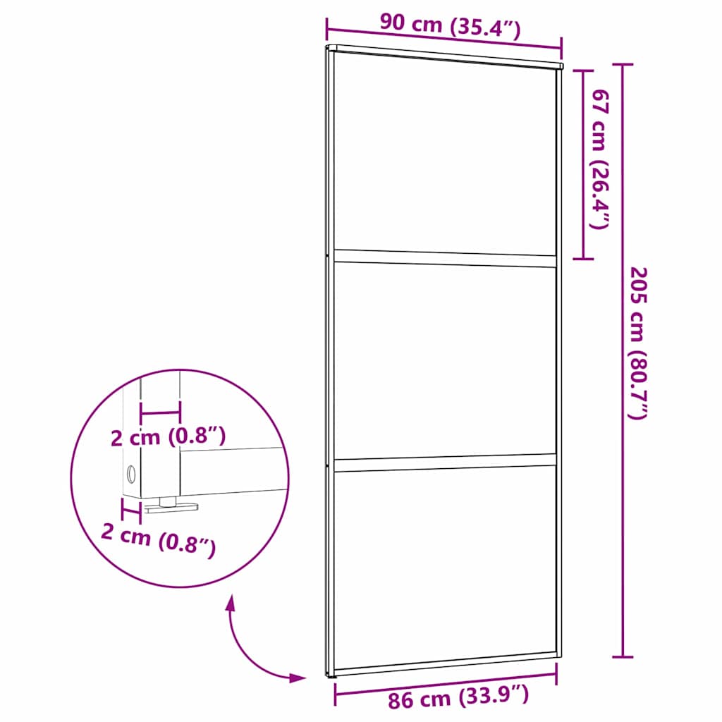 Slankios durys Juoda 90 x 205 cm Grūdintas stiklas, aliuminis