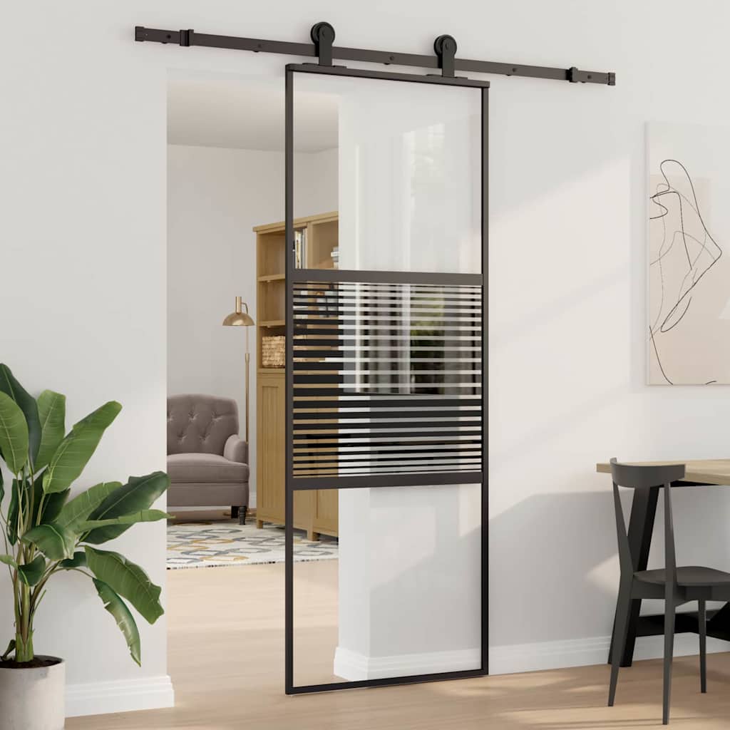 Bīdāmās durvis melnas 76 x 205 cm rūdīts stikls, alumīnijs