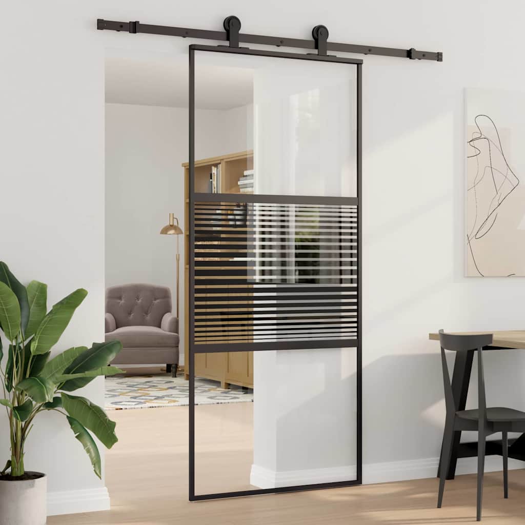 Slankios durys Juoda 90 x 205 cm Grūdintas stiklas, aliuminis