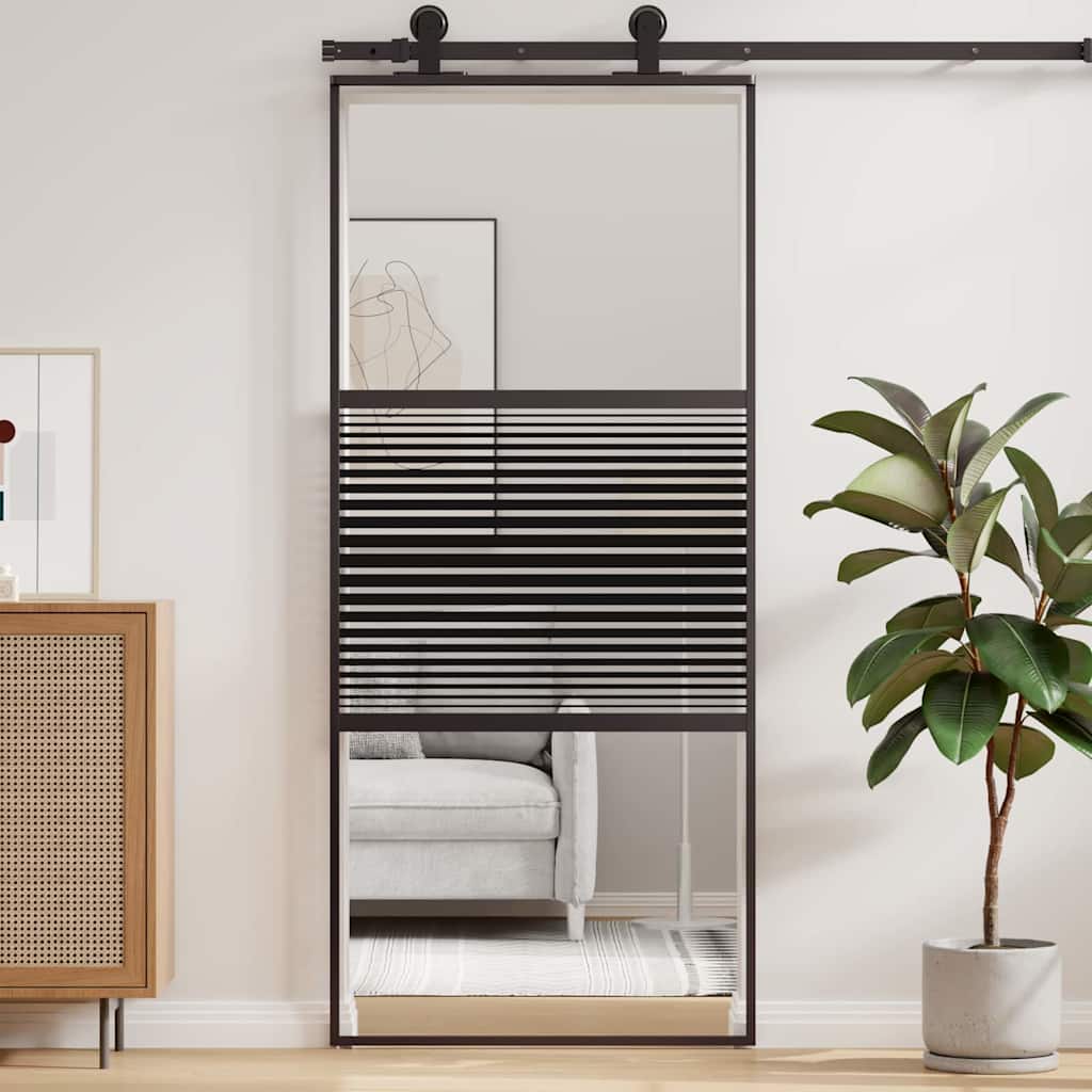 Slankios durys Juoda 90 x 205 cm Grūdintas stiklas, aliuminis