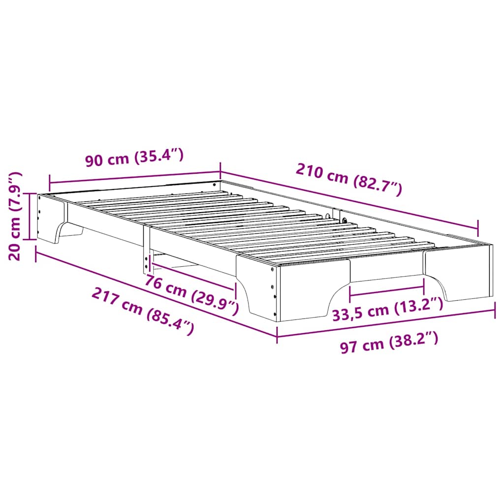Grindų lovos rėmas su saugykla Ruda 90 x 210 cm Pušies masyvas